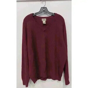 LL Bean Men's XL Red V-Neck Lambswool Sweater Long Sleeve Pullover